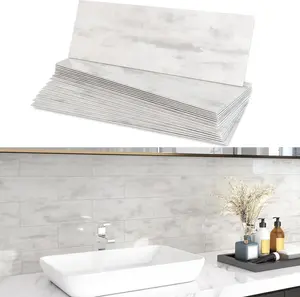 Peel and Stick Backsplash for Kitchen Tile,Peel and Stick Tiles for Walls Tile Stickers  Marble Tile Backsplash 3.85"x11.73"(16Tiles) Rustic Gray