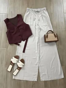 Women's New Arrival Vest Top & Straight Leg Pants Set, Casual Everyday Long Pant Two-Piece Suit, Trendy Leisure Style Fashion Womenswear