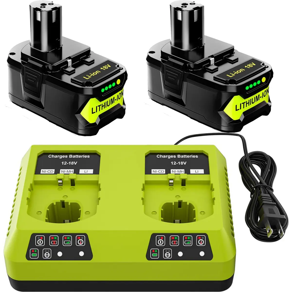 2Pack 8.0Ah P108 Battery + 2Port P117 Fast Charger Dual Channel for Ryobi Oneplus Battery P100 P102 P103 P105 P107 P109 Ryobi 18v Battery and Charger Combo Power Tool