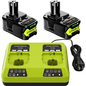 2Pack 8.0Ah P108 Battery + 2Port P117 Fast Charger Dual Channel for Ryobi Oneplus Battery P100 P102 P103 P105 P107 P109 Ryobi 18v Battery and Charger Combo