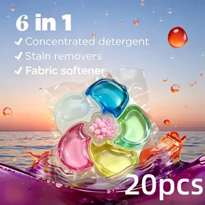 Six-In-One Laundry Beads, 20 Count, Washing Machine Detergent, Deep Cleaning and Stain Removal, Concentrated Laundry Beads, Scented