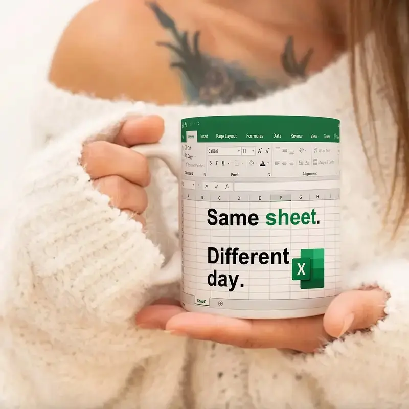 [Fee Ship- Sale 45%] xcel Same Sheet. Different Day. - Large Funny Mug with Spreadsheet Design - Perfect Gift for Accountants, Bosses, Coworkers, and Friends - Hand Wash Only - Ceramic Materia
