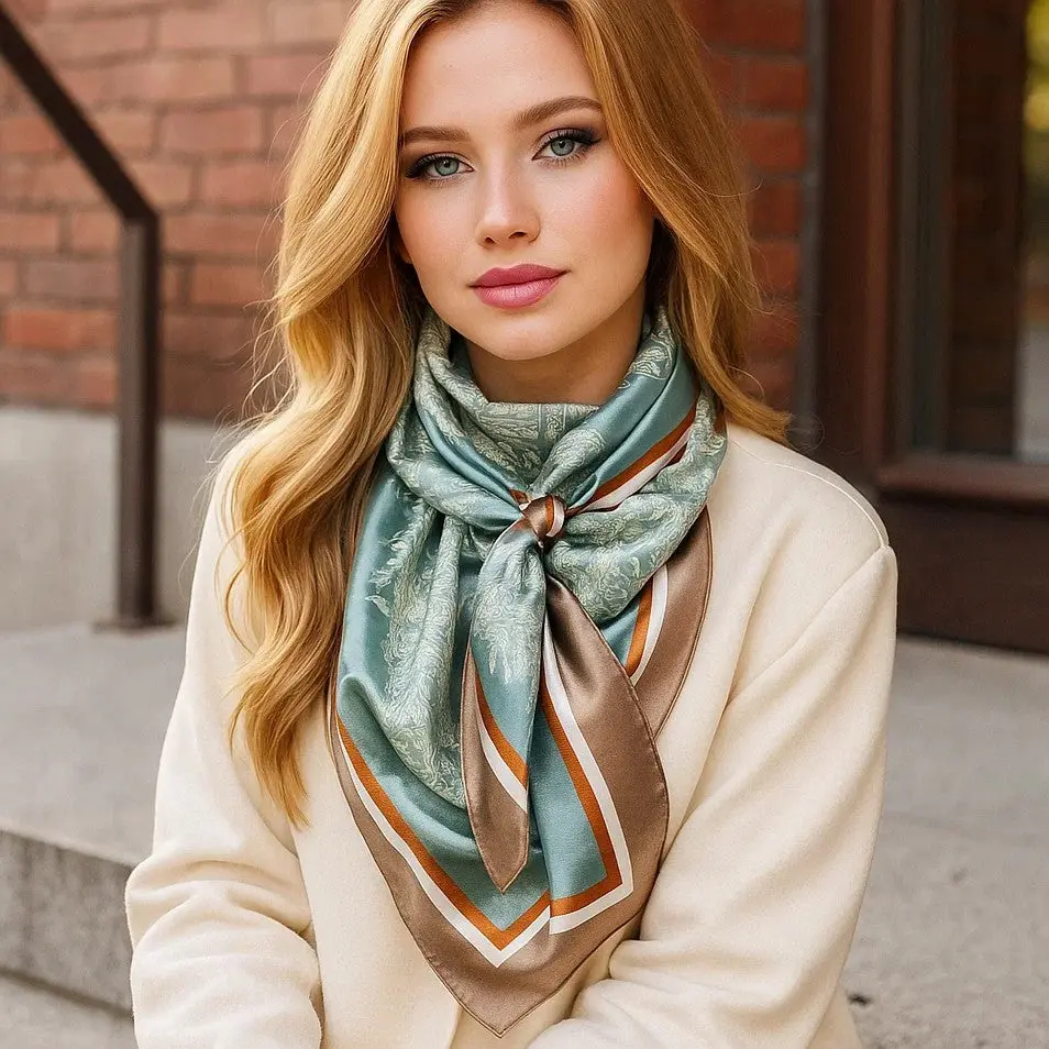 Seafoam & Cream Paisley Wild Rag - Western Scarf