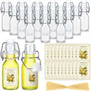 20 Sets (Bottles & Lids) 4oz Clear Swing/Flip-Top Glass Bottles with Airtight Caps - PVC-Free Limoncello, Beer, Homemade Liquor Bottles for Home Brewing, Wedding Favors, Party Supplies, Italian Liqueor Bottling - Classic Oval Glass Bott
