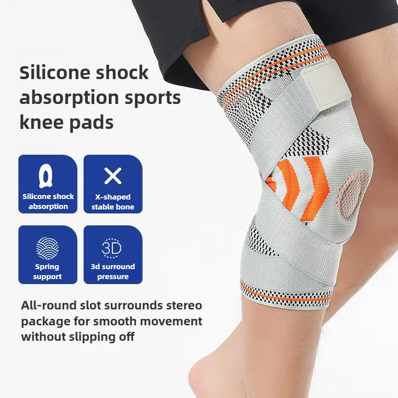 Double-Strap Silicone Sports Knee Pads - Breathable Summer Gear for Basketball Meniscus Protection, Navy Full-Coverage Pads for Workouts, Silicone Ring-Enhanced Volleyball/Cycling Protective Gear, S