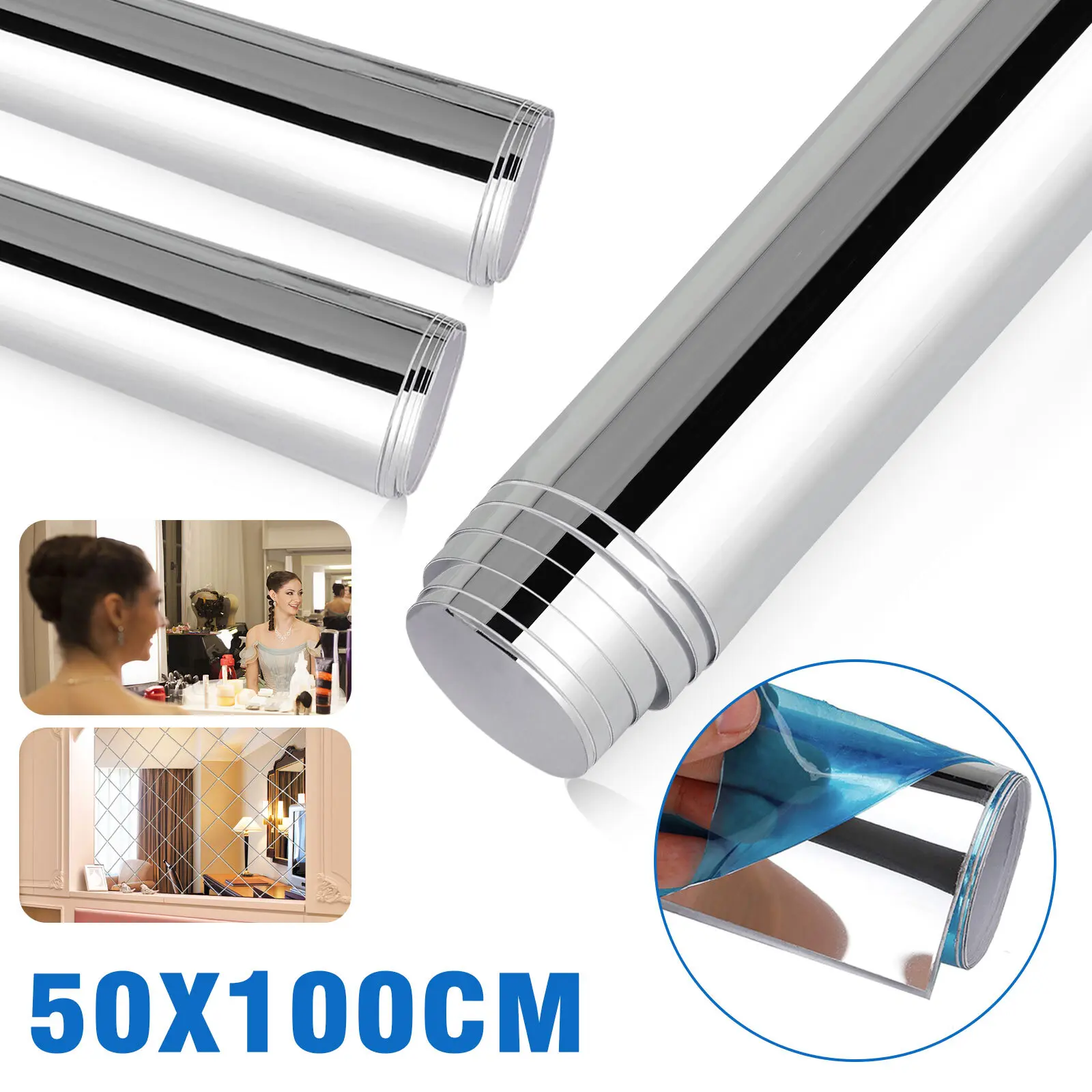 50x100cm Self-Adhesive Removable Decorative Mirror Reflective Wall Sticker Film Paper for Kitchen Home Decor