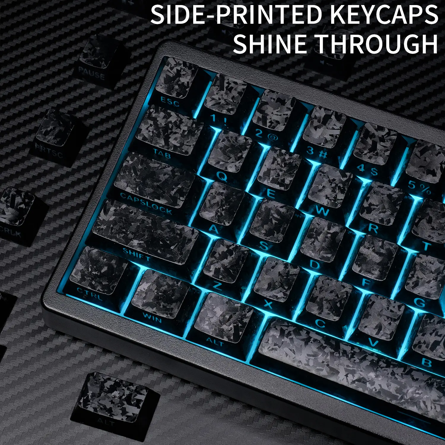 Dig Aura Forged Carbon-Look Cherry Profile Keycaps Set 142-key keycap set（only keycap, not include a keyboard）