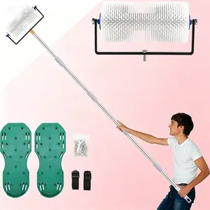 9 Inch Concrete Spike Roller for Self Leveling Cement, Heavy Duty Screed Spiked Roller with 34-77 Inch Adjustable Extension Pole, Complete Concrete Tool Kit with Spike Shoes for Epoxy Flooring & Cement Leveling, Reusable