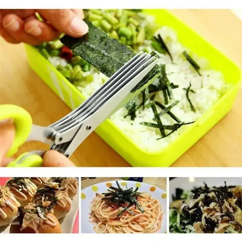 Multi-Function 5-Layer Apple Green Stainless Steel Scissors for Shredded Paper Scallions Herbs Vegetables Home Use