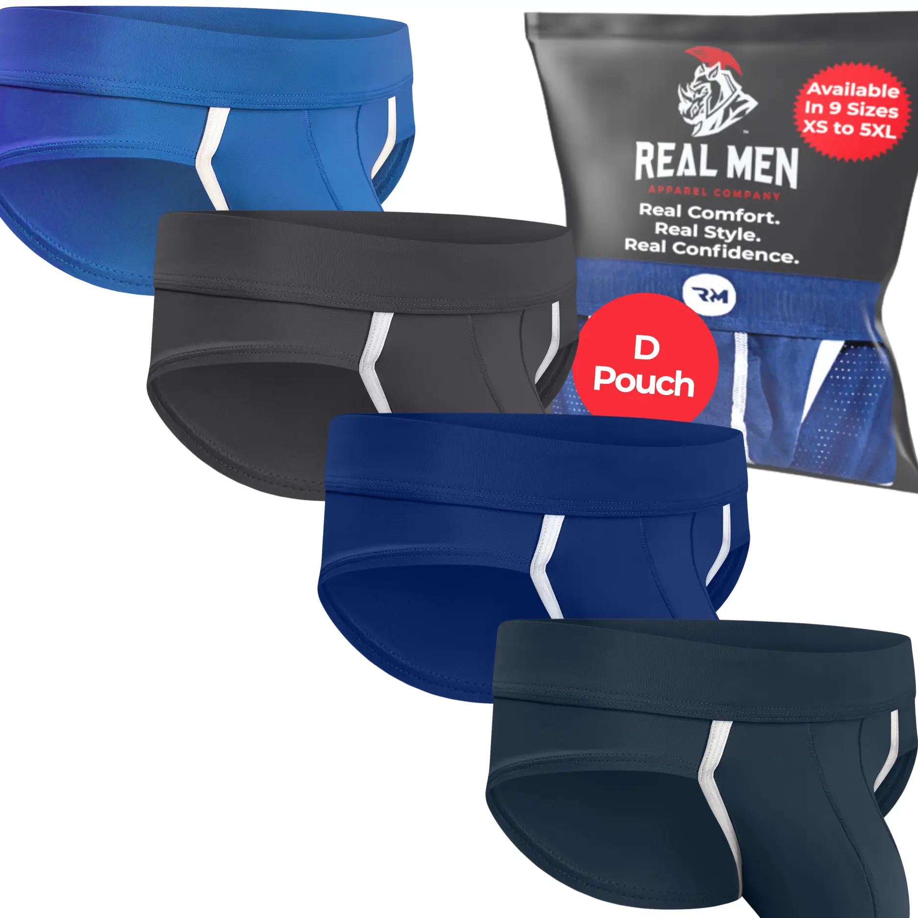 Nylon Pouch Sport Briefs 4 pack Nav//Dark Grey/Blue Grey Cooling Sports Underwea...