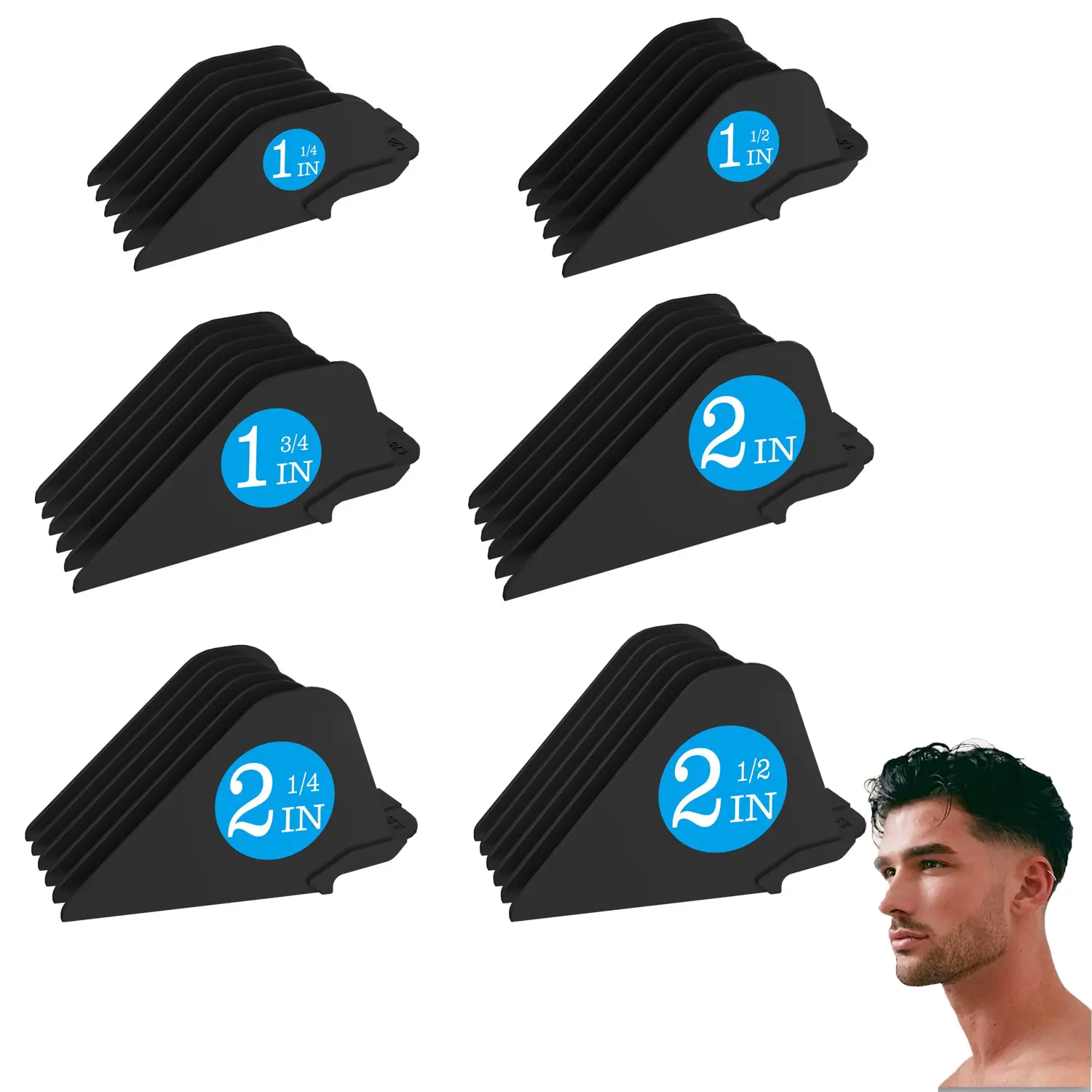 6 Pcs Extra Large Hair Clipper Guards Set, Professional ABS Durable Precision Cutting Guide Combs, Reinforced Anti-Slip Secure Fit Clipper Combs, Universal Long Size Haircut Accessories for Home Salon Use