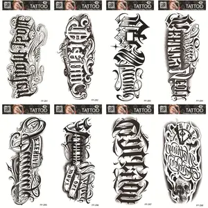 8PCS Chicano style flower body letter temporary tattoo sticker, English letter line tattoo sticker, waterproof arm tattoo sticker, suitable for men and women