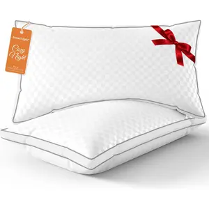 Queen Size Set of 2 Bed Pillows, Fluffy Luxury Hotel Collection Gusseted Pillows for Neck and Shoulder Support, Suitable for Side Back Stomach Sleepers, 18"X28" Cozy Sleeping Pillow