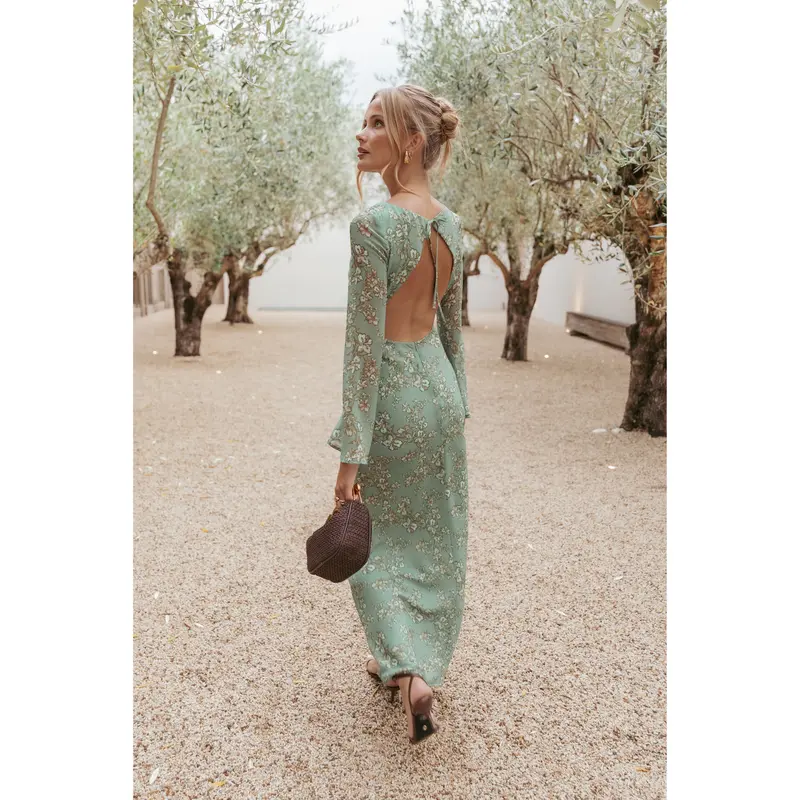 pierre long sleeve lace maxi dress mocha Pierre Long Sleeve Lace Maxi Dress - Mocha