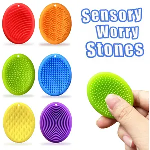 Set of 6 Silicone Sensory Stones | Silicone | Textured Finger Toys for Relaxing Mood, Durable Portable Tactile Stones, Adult Finger Gadgets to Keep Hands Busy, Feather-Free, No Voltage Stress Balls