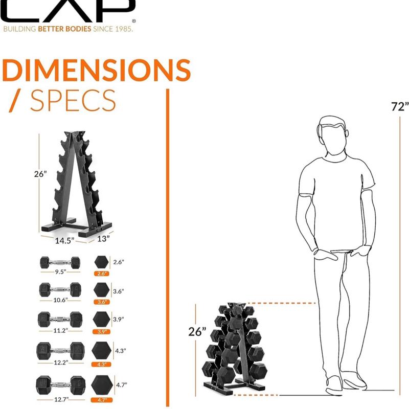 CAP Barbell Dumbbell Set with Rack - Multiple Options in 150lbs and 210lbs