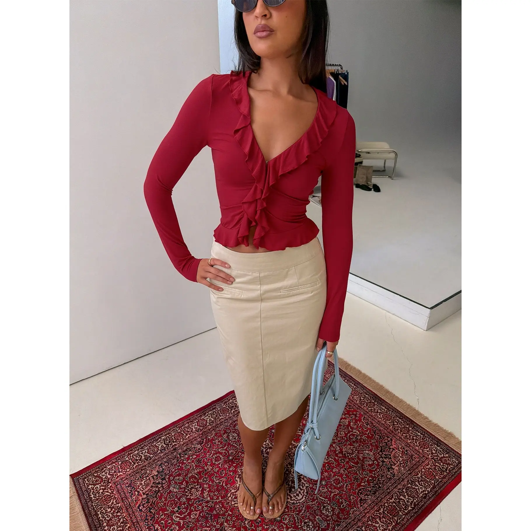 Edeniah Pencil Midi Skirt Beige
