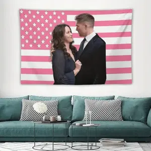 Tapestry 1Pc Lucy Chen And Tim Bradford Canvas Poster - Pink American Flag Design, Indoor Wall Decor With Free Installation Kit
