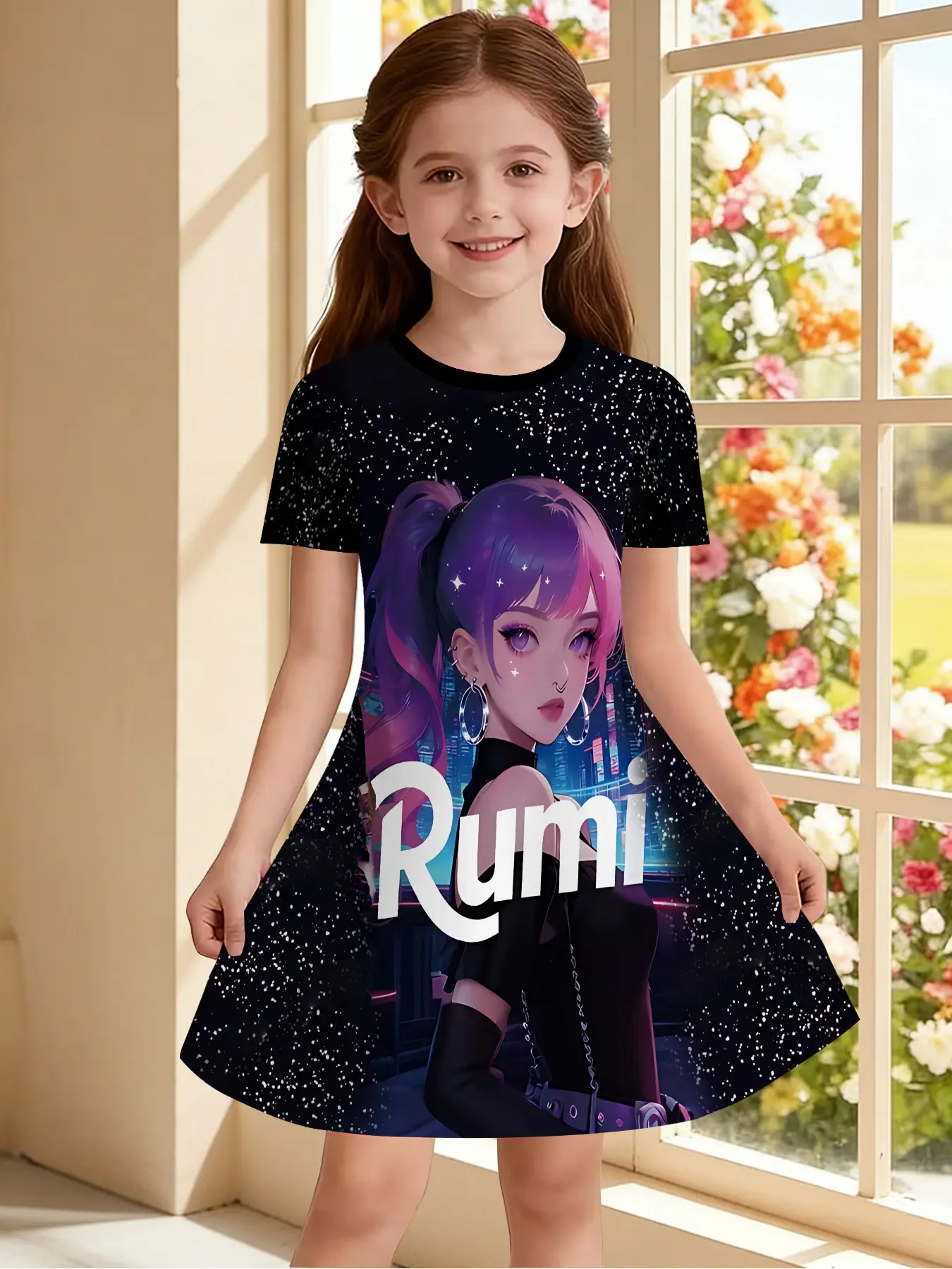Girls' Summer Fashion Short Sleeve Cute Casual Dress, 3D Print Leisure Dress, Gift, Perfect for Casual Wear or Holidays, Dresses Summer