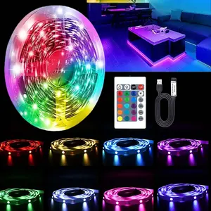RGB LED Strip Light with Remote Control, DIY Adjustable Brightness, Easy Installation, Indoor Decoration Lighting for Home Game Room Bedroom Party Holiday Decorations