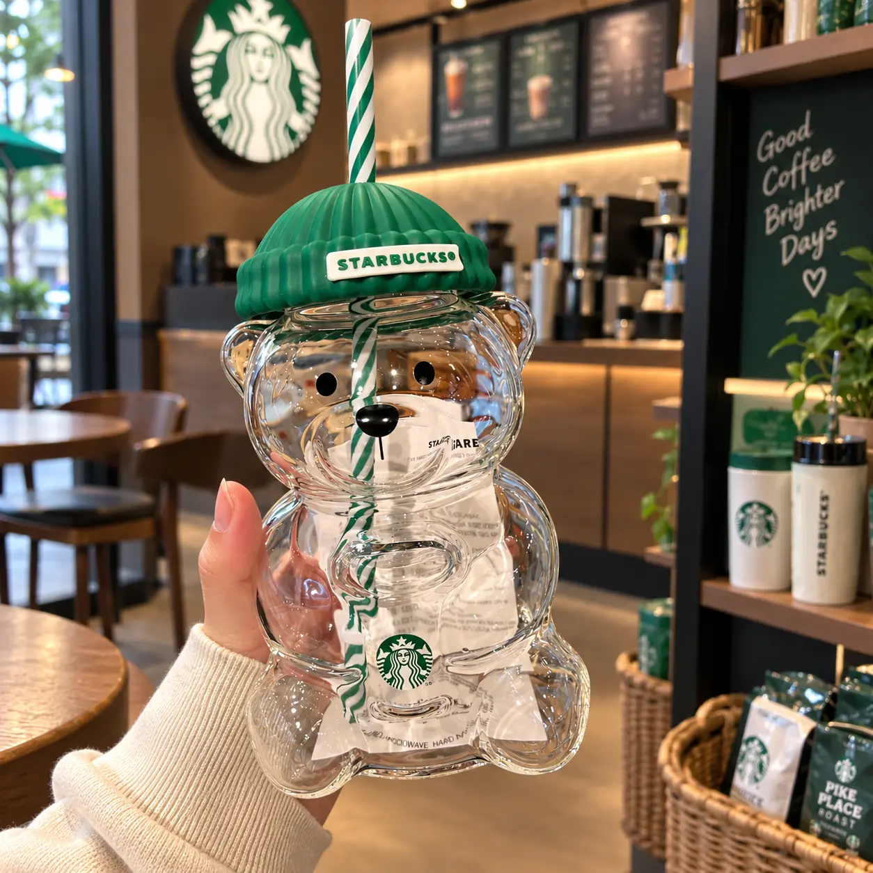 2026 New Limited Edition Starbucks Barista Bear Green Hat Glass Coffee Cup, Holiday Gift for Adults 2026 New Limited Edition Starbucks Barista Bear Green Hat Glass Coffee Cup, Holiday Gift for Adults