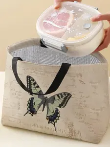 Butterfly Pattern Handbag Portable Reusable Lunch Bag, Women's Casual Shoulder Bag, Large Capacity Camping Student Picnic Food Drink Bag