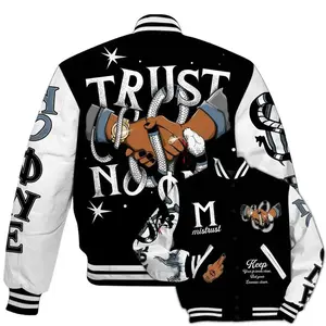 Trust No One Snake-Bite Street Style Black Chrome 6s Varsity Jacket Unisex Outfit, Unisex Baseball Jacket, Varsity Style Sport Coat, Casual Street Fashion