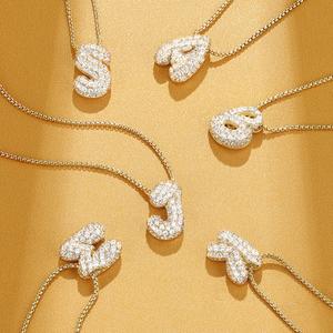 KissYan Bubble Letter Necklace, 14K Gold Plated Balloon Initial Pendant Box Chain Necklace Dainty Pave CZ Jewelry Gift For Women Mothers Day Gift Ideas,summerwins DealsForYouDays