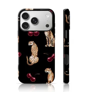Cheetah Cherry Design Cute Phone Case Double-Layer TPU Shockproof for iPhone 17 Pro Max/16 Pro Max /15Pro Max 15/14/13/12 & Samsung S26 /S25Ultra Gift for Friends or Family