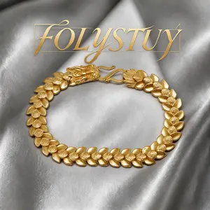 [FOLYSTUY (YNW02,YNW12,YNW17 )] Dominant Dragon Scale Bracelet, 18K Gold Plated, Unisex Vintage Frosted Dragon Pattern Bracelet, Ideal Gift for Zodiac Year Gold Jewelry