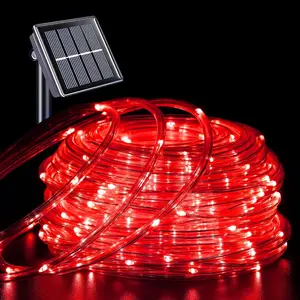 Red Solar Halloween Lights, 66ft 200 LED Solar Rope Lights Outdoor Waterproof, 8 Modes Fairy Lights in Clear Thin Tube