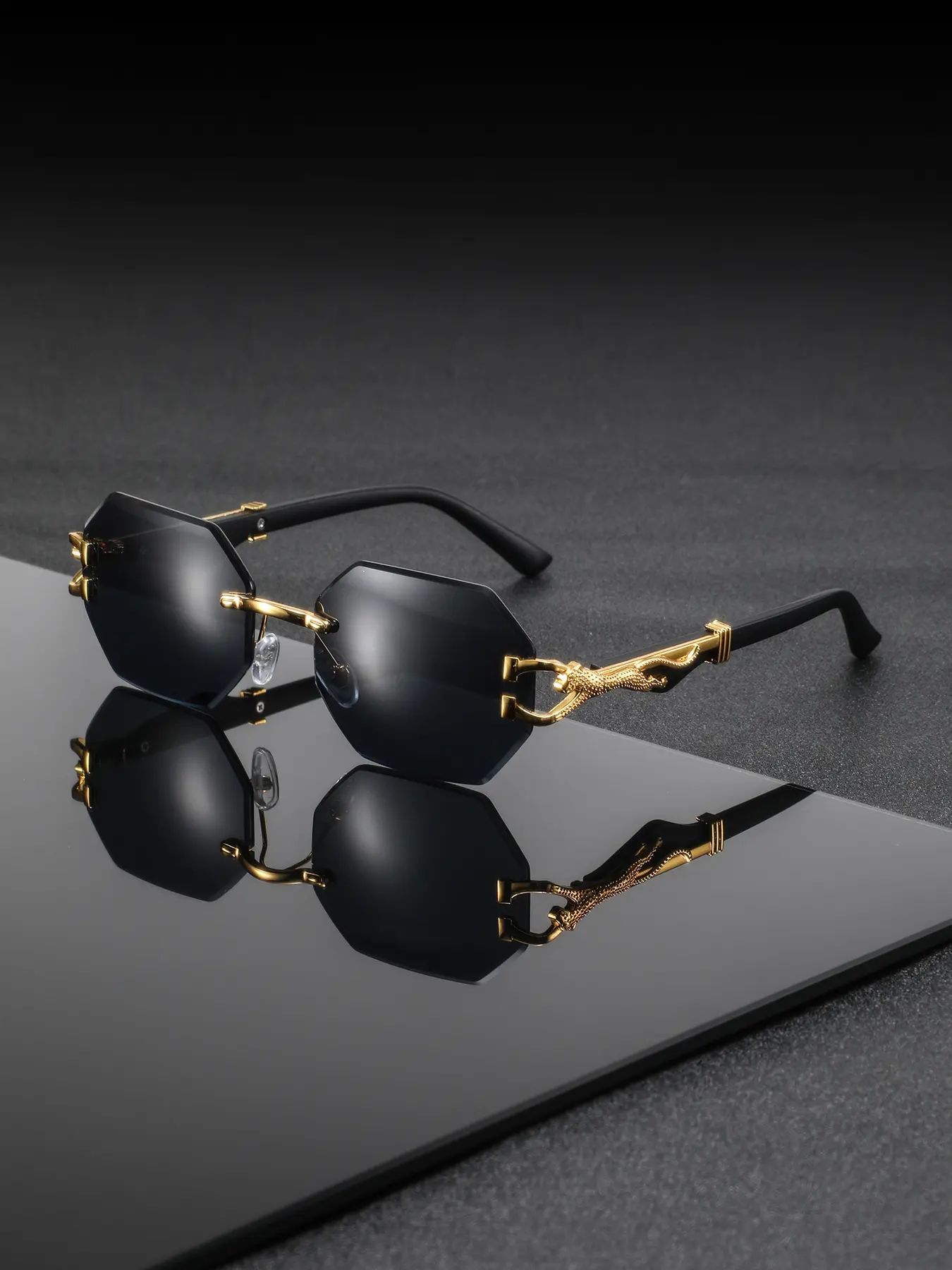 1 Pair Polygonal Minimalist Metal Frame Sunglasses, VAYO Polygon Metal Frame Sunglasses main image 3