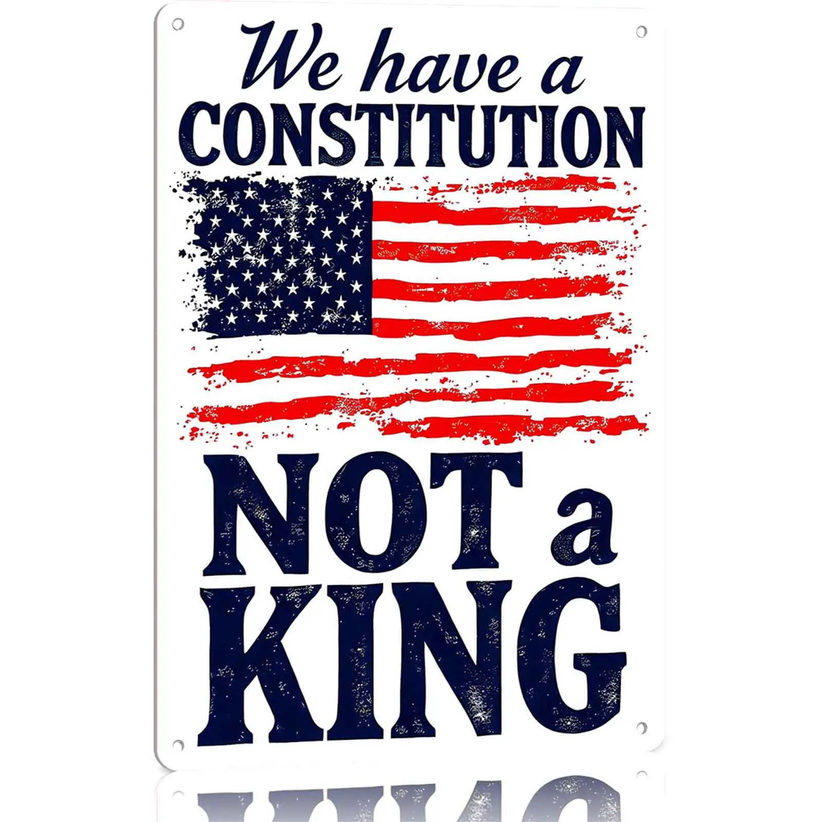 12x8 Inch Distressed American Flag Aluminum Metal Sign - "We Have a Constitution Not a King" Patriotic Wall Decor, Nostalgic/Throwback/Vibrant Home Signs - Gift for Patriots & Constitutional Advocates, Nostalgic Home Signs Signage Plaque Gift