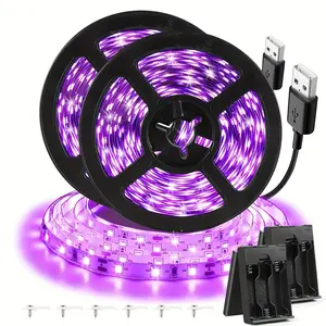 2/4pack 8.2FT(250cm) USB Black Light Strip with Battery Box, 5V LED Black Light 150 LED/pack Glow in the Dark, 385-400 Nanometers for Halloween Birthday Party Fluorescent Poster Painting Lamp Decoration Dance Floor Flexible neon signs