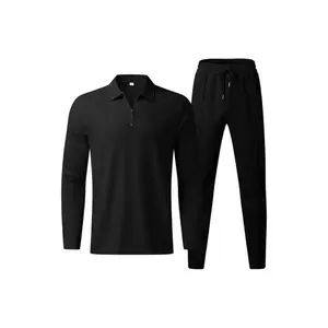 2026 Men's Solid Color Half-Zip Stand Collar Shirt and Drawstring Pants Set, Casual Textured Long Sleeve Top and Long Pants Suitable for Spring and Autumn, Men's Two-Piece Outfit summer clothing