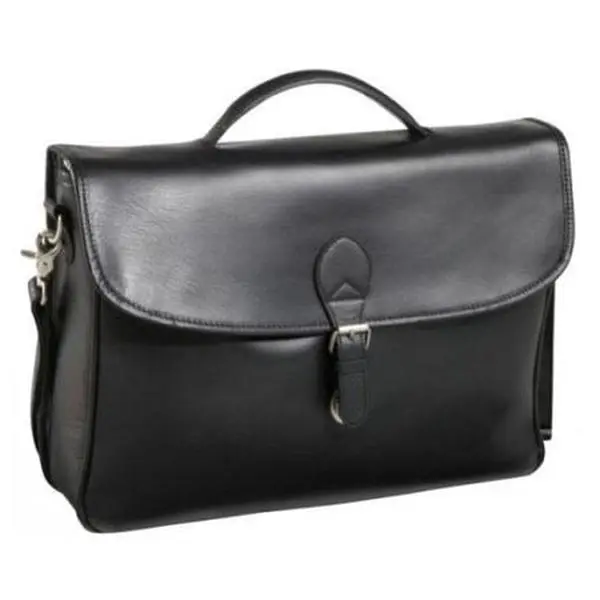 Amerileather Montana Classic Elegant Black Top-Grain Leather Business Briefcase with Padded Laptop Compartment, Flap & Detachable Shoulder Strap