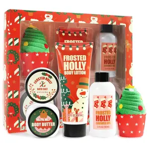 Christmas Bath Gift Set for Women, 5pcs Bath and Body Care Set with Shower Gel, Body Lotion, Mini Towel – Holiday Stocking Stuffers and Birthday Gifts