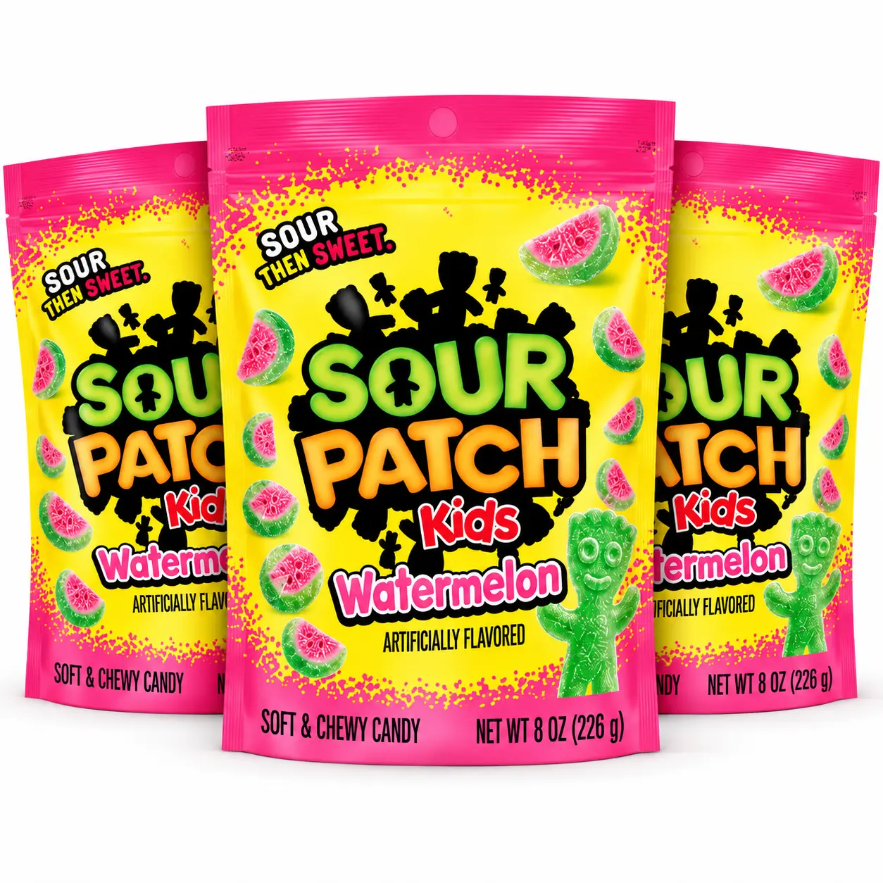 SOUR PATCH KIDS Watermelon Soft & Chewy Gummy Candy, 8 oz Bags (Pack of 3), Sweet & Sour Fruit Snacks for Parties, Movie Nights
