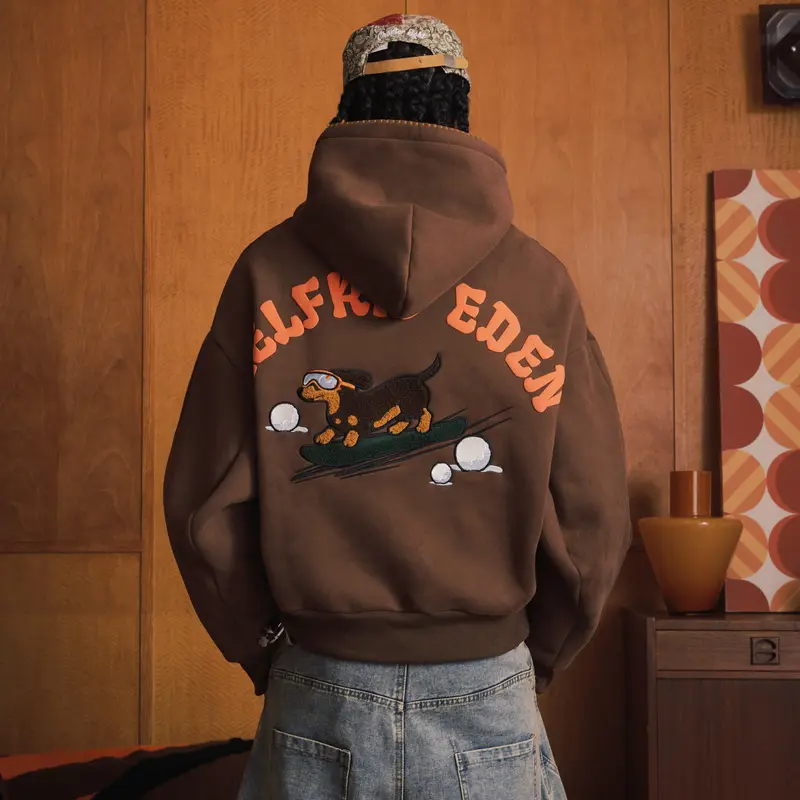 Aelfric Eden Men's Unisex Cotton Graphic Hoodie - Long-Sleeve Oversized Relaxed Fit Brown Vintage Preppy Dachshund Critter-Themed Brand Streetwear Clothing for Back to School