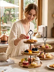 1pc Creative European-Style Dessert Stand, Forest-Themed Double And Triple-Layer Cake Tray, Wooden Dessert Table Decorative Tray, Cake And Dessert Stand