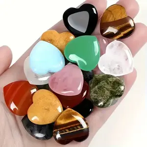50 Hand-Polished Natural & Artificial Heart-Shaped Crystals Stones - Random Materials for Thumb Stones, DIY Accessories, Small Home Decor Ornaments