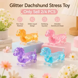 2/4 PCS Anxiety Squishies, Fidget Cube Stress Relief, Dachshund Squishy Stress Toy, Upgraded Sparkly Sausage Dog Stretch Ball, Cute Mini Dogs with Face for kids Adults