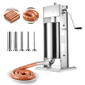 VEVOR Manual Sausage Stuffer, 33 LBS/ 15 L Vertical Meat Stuffer, Heavy Duty Sausage Casing Meat Stuffing Machine, Dual-Speed Stainless Steel Filler with 5 Filling Tubes, for Commercial and Home Use