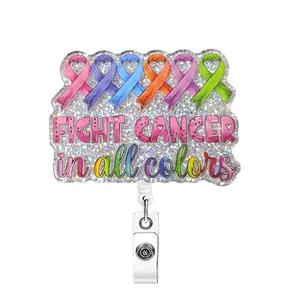 Cute Colorful Ribbon Pattern Badge Holder, 1 Count Retractable Badge Clip, ID Card Holder for Student Office Staff Doctor Nurse Teacher