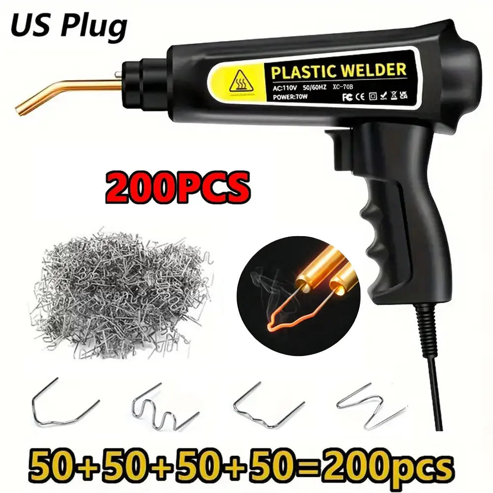 Plastic welding machine repair tool set, with 200 welding nails, durable and multifunctional plastic welding repair kit, suitable for repairing car bumper cracks and instrument panel repair tools