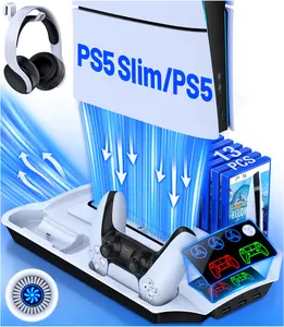 PS5 Stand Cooling Station for 2023/2020 PS5 Slim,PS5 Digital & Disc Edition Console, White&Black