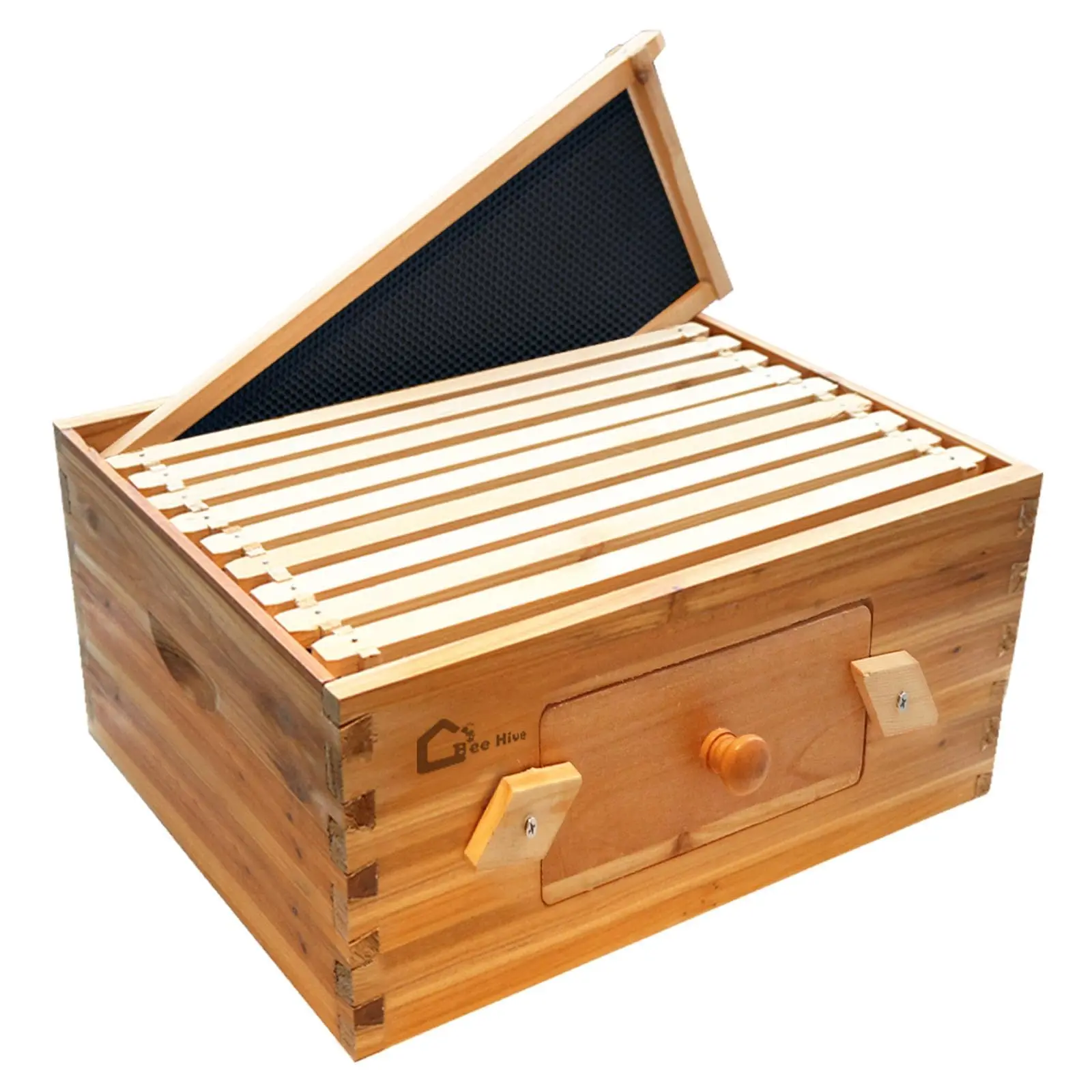 Wooden Langstroth Beehive Box - 10 Frame with Window, 1 Deep Box Dipped in Beeswax - Perfect for Beekeeping & Honey Production