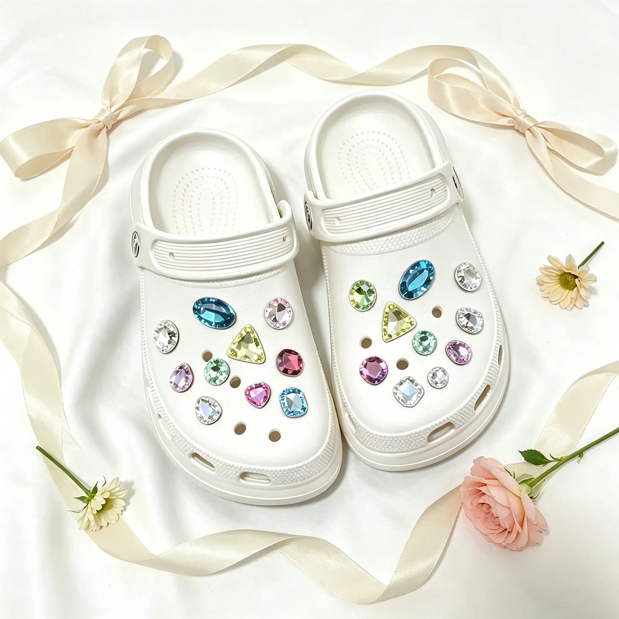 28 Pcs Colored Diamonds Cute Faux Crystal Shoe Charms for Crocs, Sparkly Glam Clog Accessories, Great Party Favors & Ideal Birthday/Holiday Presents