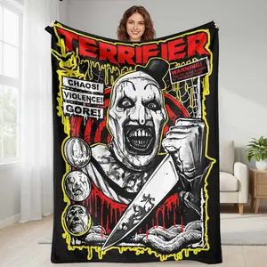 Terrifier Flannel Blanket Horror Art Print Graphic Design Element Soft Cozy Durable Warm Home Decor for Living Room Bedroom Couch Halloween Party Gift