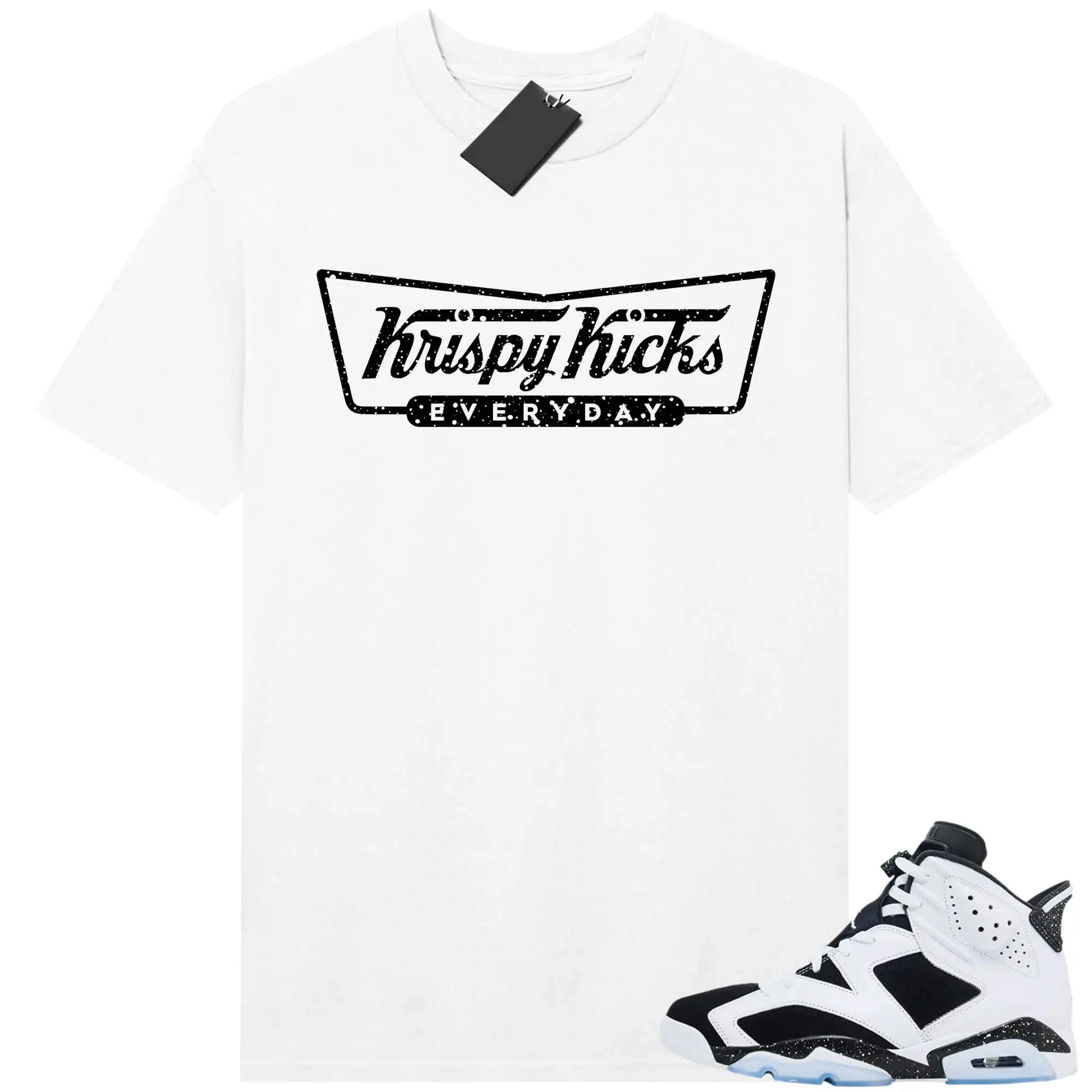 J6 Oreo Sneaker Match Graphic tees White Krispy Kicks | 90s Vintage Hip Hop T-Shirt | Retro Sneakerhead Apparel for Men & Women | Unisex Gift Shirt Menswear Sleeves Classic